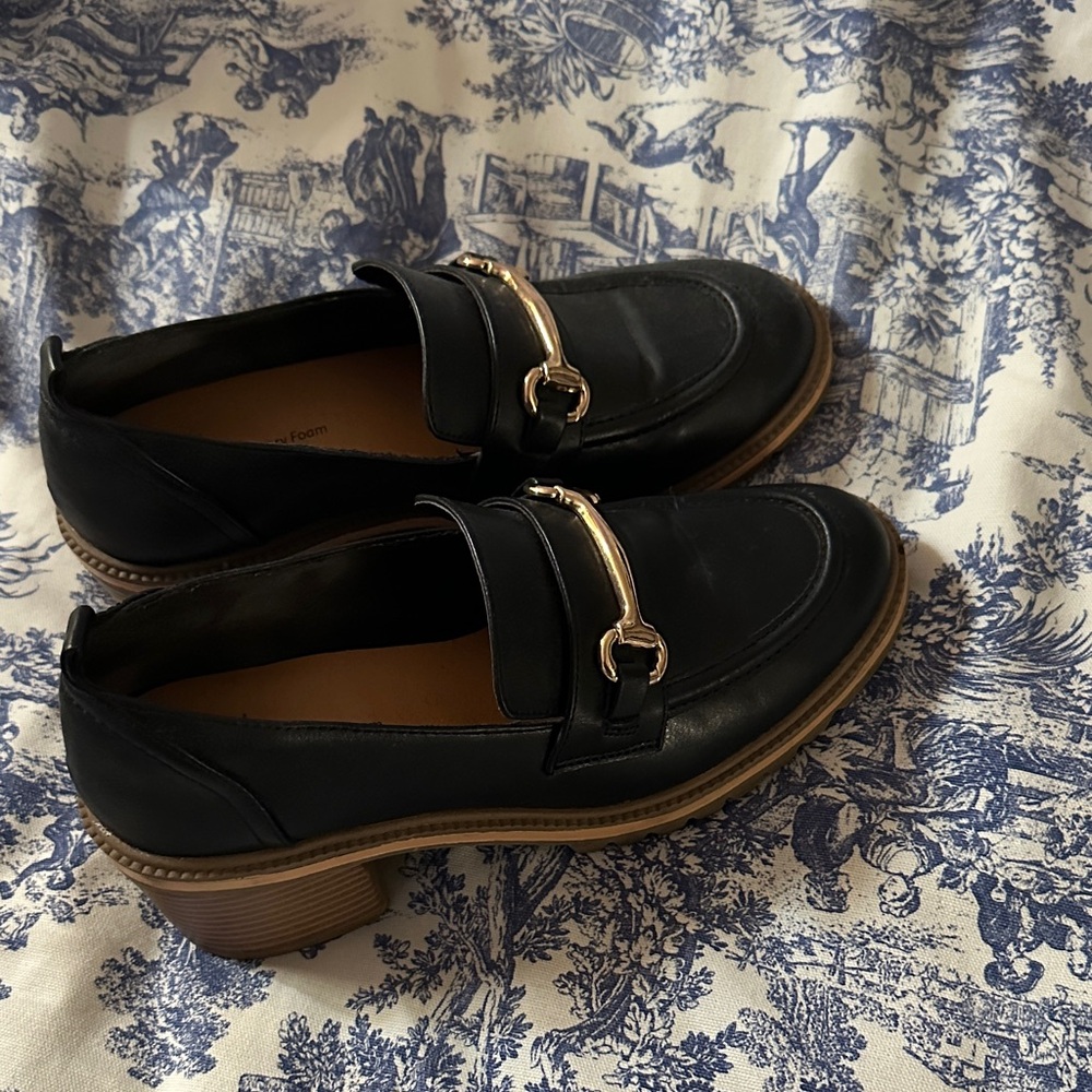 Black Loafers with Gold Accent